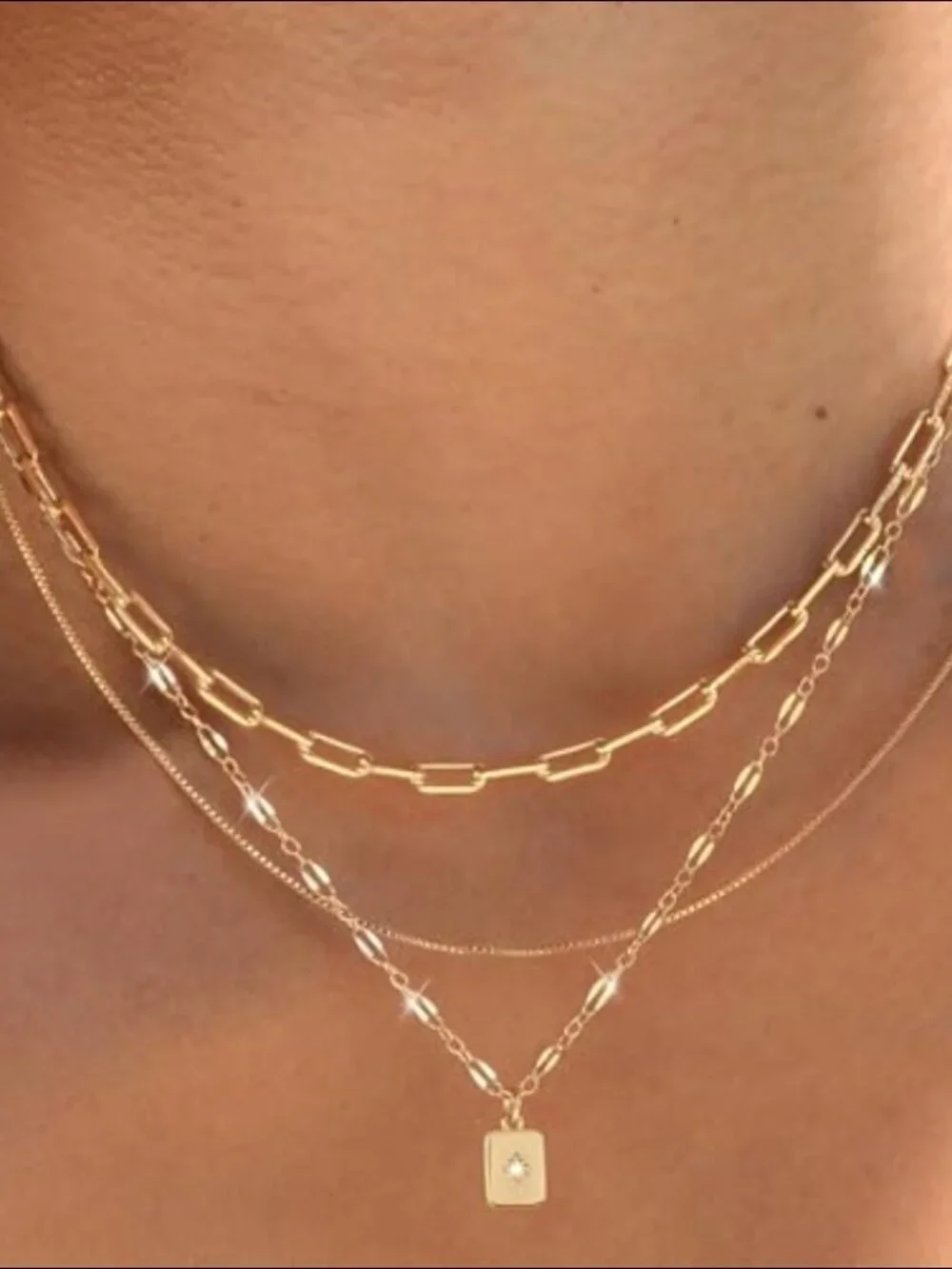 14K Yellow Gold Layered Necklace Set Stackable Pendant - Picture 2 of 5
